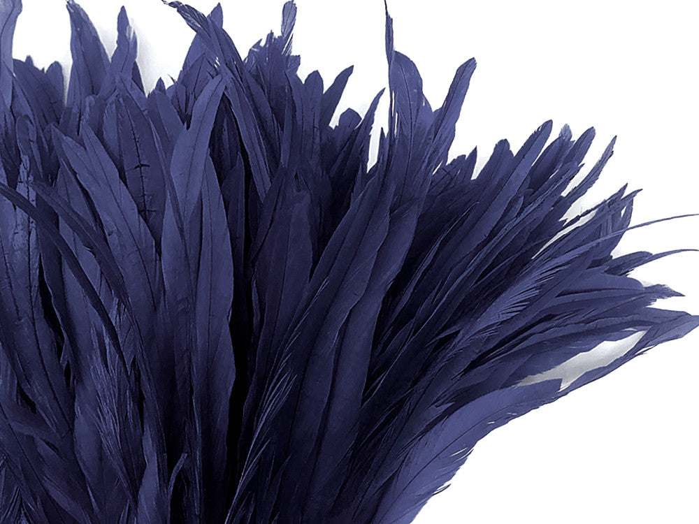 2.5 Inch Strip - Navy Blue Strung Natural Bleach & Dyed Coque Tails Feathers