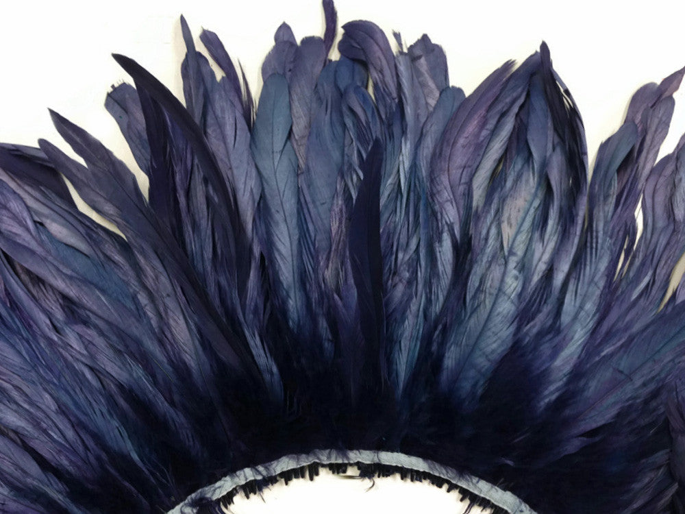 2.5 Inch Strip - Navy Blue Strung Natural Bleach & Dyed Coque Tails Feathers