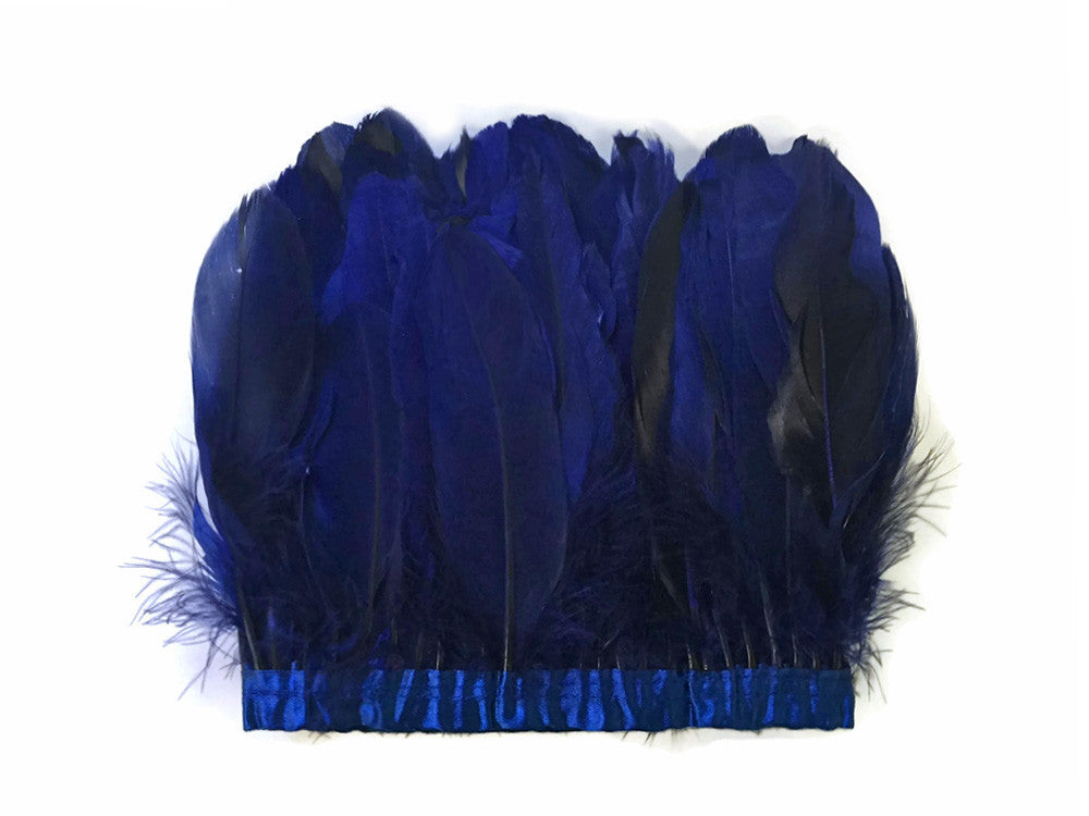 1 Yard - Navy Blue Goose Pallet Parried Dyed Feather Trim