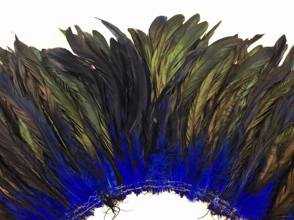 2.5 Inch Strip - Navy Half Bronze Natural Dyed Coque Tail Strung Feathers