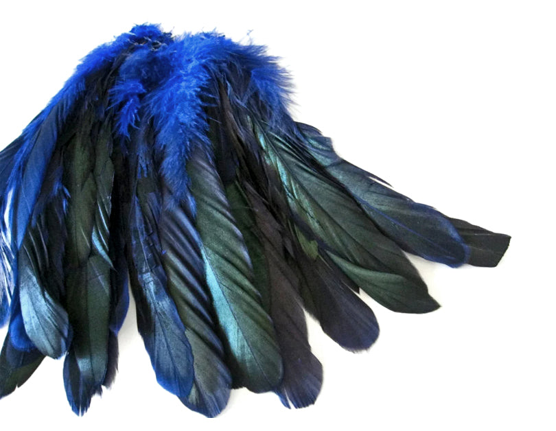 1/2 Yard - 8-10" Navy Blue Half Bronze Natural Dyed Coque Tail Strung Wholesale Feathers (Bulk)