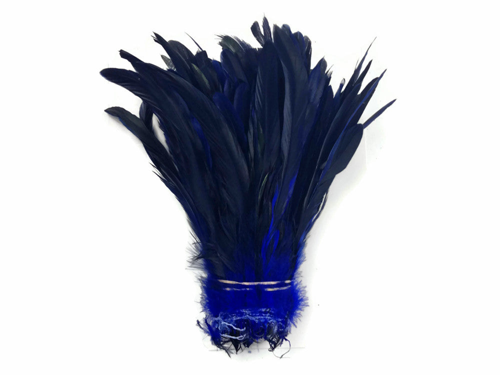 2.5 Inch Strip - Navy Half Bronze Natural Dyed Coque Tail Strung Feathers
