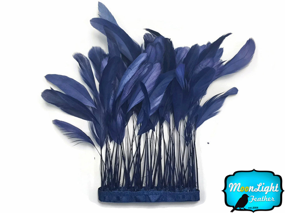 1 Dozen - Navy Blue Stripped Rooster Coque Tail Feathers