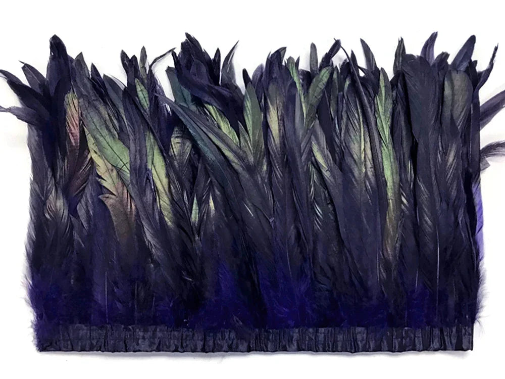 1 Yard - 10-12" Navy Bleach & Dyed Coque Tails Long Feather Trim (Bulk)