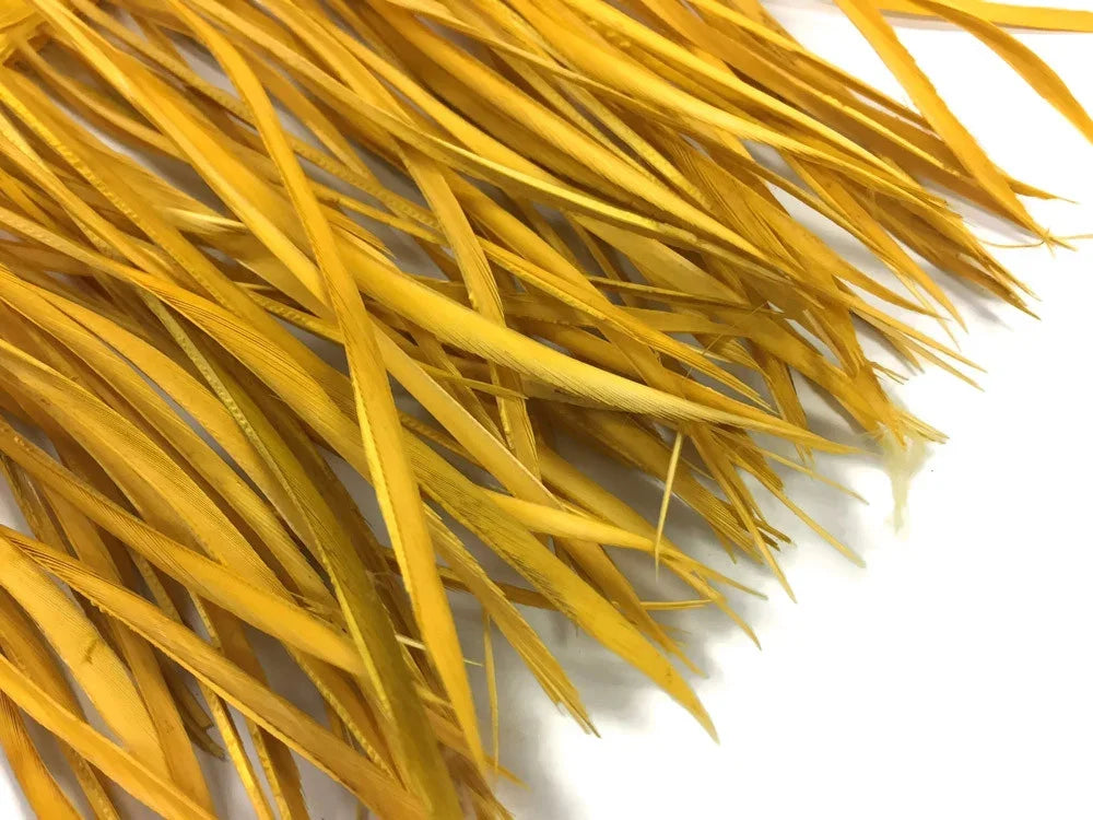Vibrant yellow dyed feathers for DIY crafts and fashion accessories.