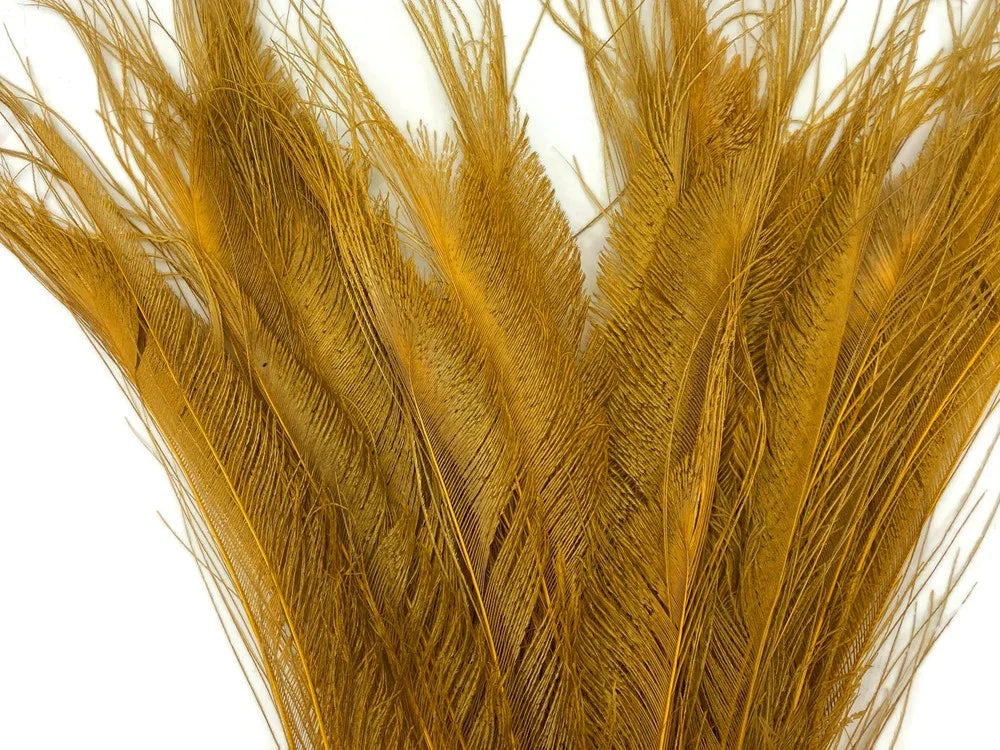 Golden brown ostrich feathers for DIY crafts and fashion décor.
