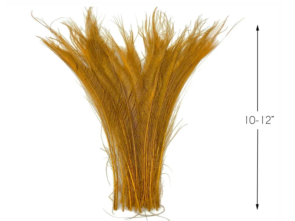 Bundle of 10-12 inch golden brown decorative feathers for crafts and fashion DIY.