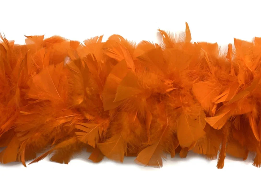 Vibrant orange ostrich feather boa for crafts, fashion, and DIY costume decor.