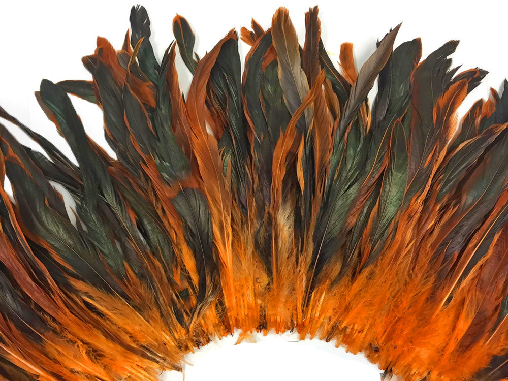 2.5 Inch Strip - Orange Half Bronze Natural Dyed Coque Tail Strung Feathers