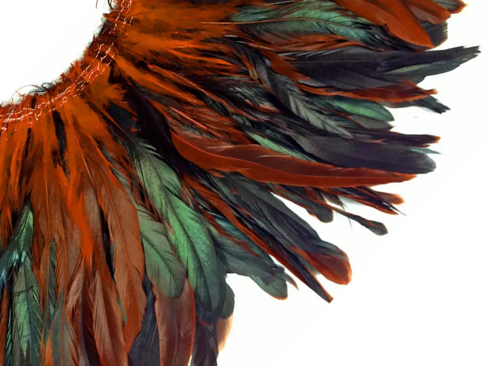 1/2 Yard - 8-10" Orange Half Bronze Natural Dyed Coque Tail Strung Wholesale Feathers (Bulk)