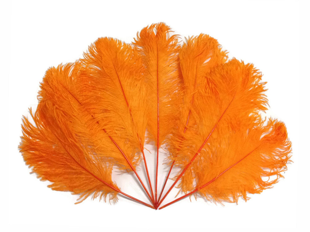 10 Pieces - 12-16" Orange Dyed Ostrich Tail Fancy Feathers