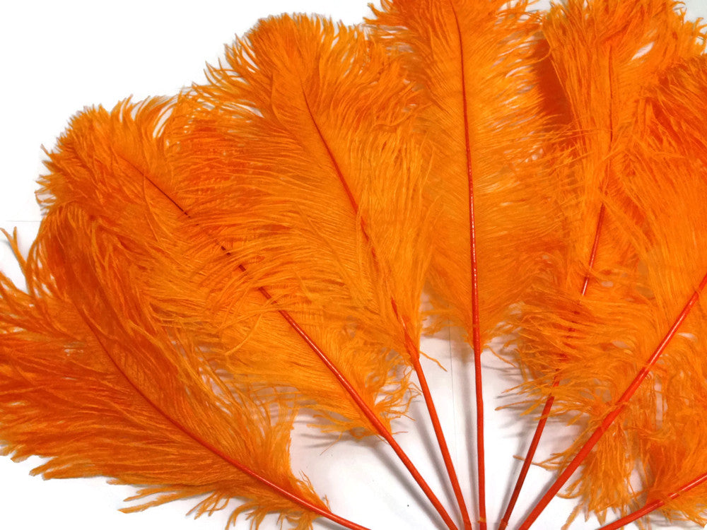10 Pieces - 12-16" Orange Dyed Ostrich Tail Fancy Feathers