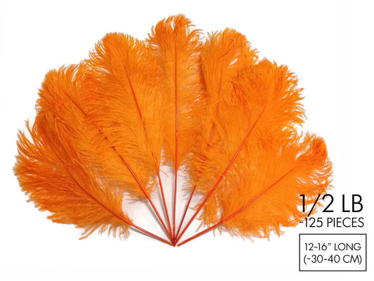 1/2 Lb - 12-16" Orange Ostrich Tail Wholesale Fancy Feathers (Bulk)