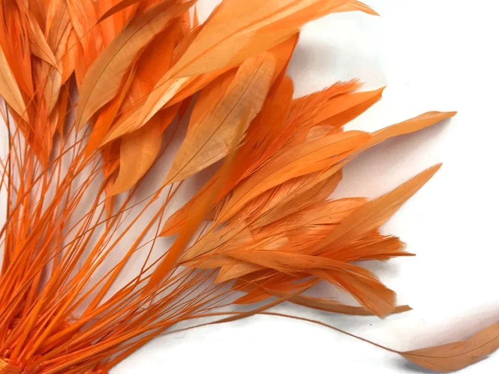 Vibrant orange craft feathers for DIY fashion and decorative accessories.