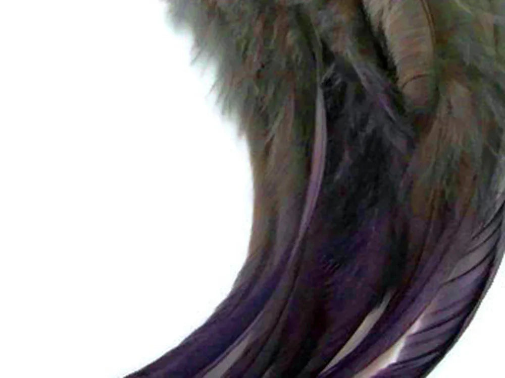 Natural dark brown and iridescent purple feathers for DIY crafts and fashion decor.