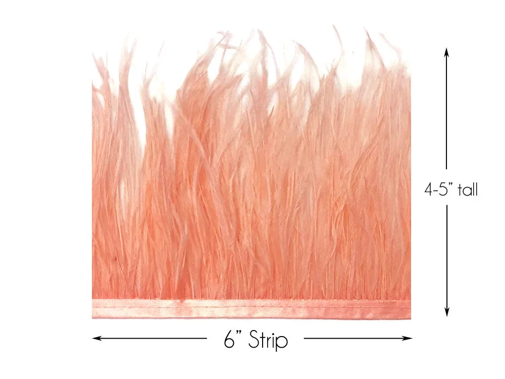 6-inch peach feather strip, 4-5 inches tall, for DIY crafts and fashion décor.