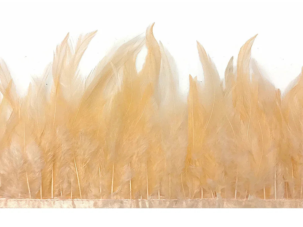 Natural beige ostrich feathers arranged for DIY craft and fashion decor.