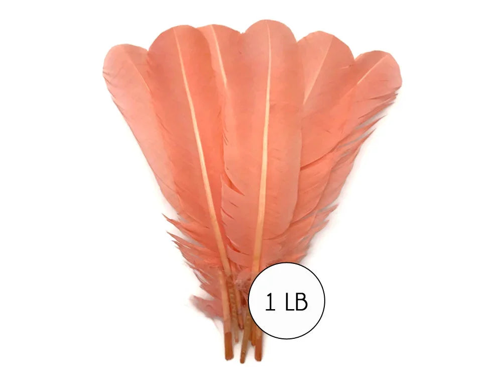 One pound of peach-colored craft feathers for DIY fashion and décor.
