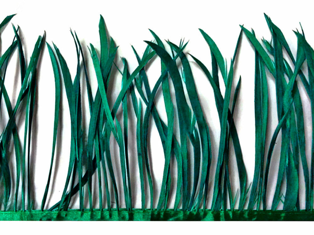 1 Yard - Peacock Green Goose Biots Stripped Wing Wholesale Feather Trim