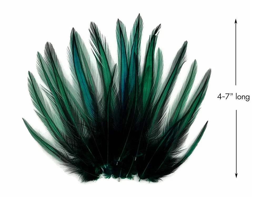Vibrant green and teal feathers for crafts and fashion, 4-7 inches long.