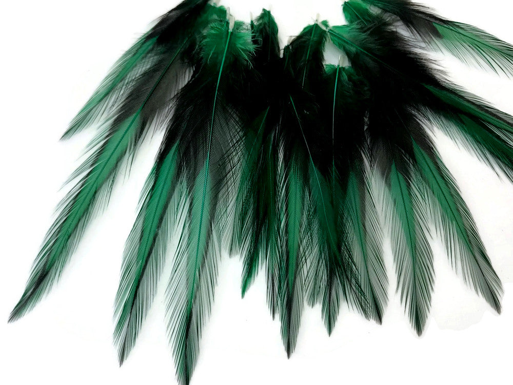 10 Pieces - Peacock Green Dyed BLW Laced Short Rooster Cape Whiting Farms Feathers