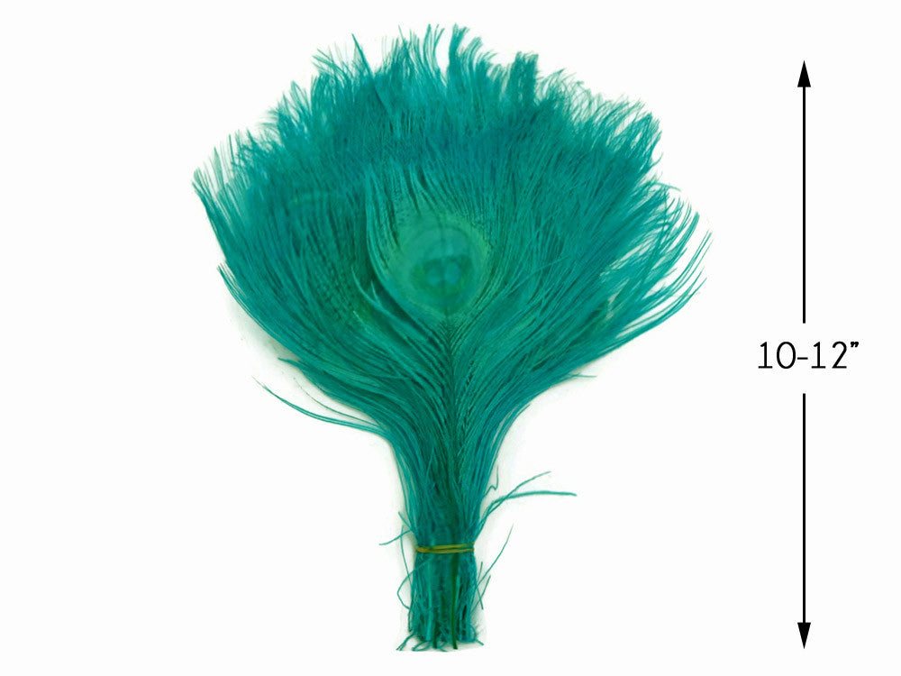5 Pieces – Peacock Green Bleached & Dyed Peacock Tail Eye Feathers 10-12” Long
