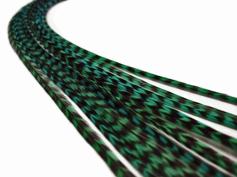 Braided teal and black craft feathers for DIY fashion and décor accessories.
