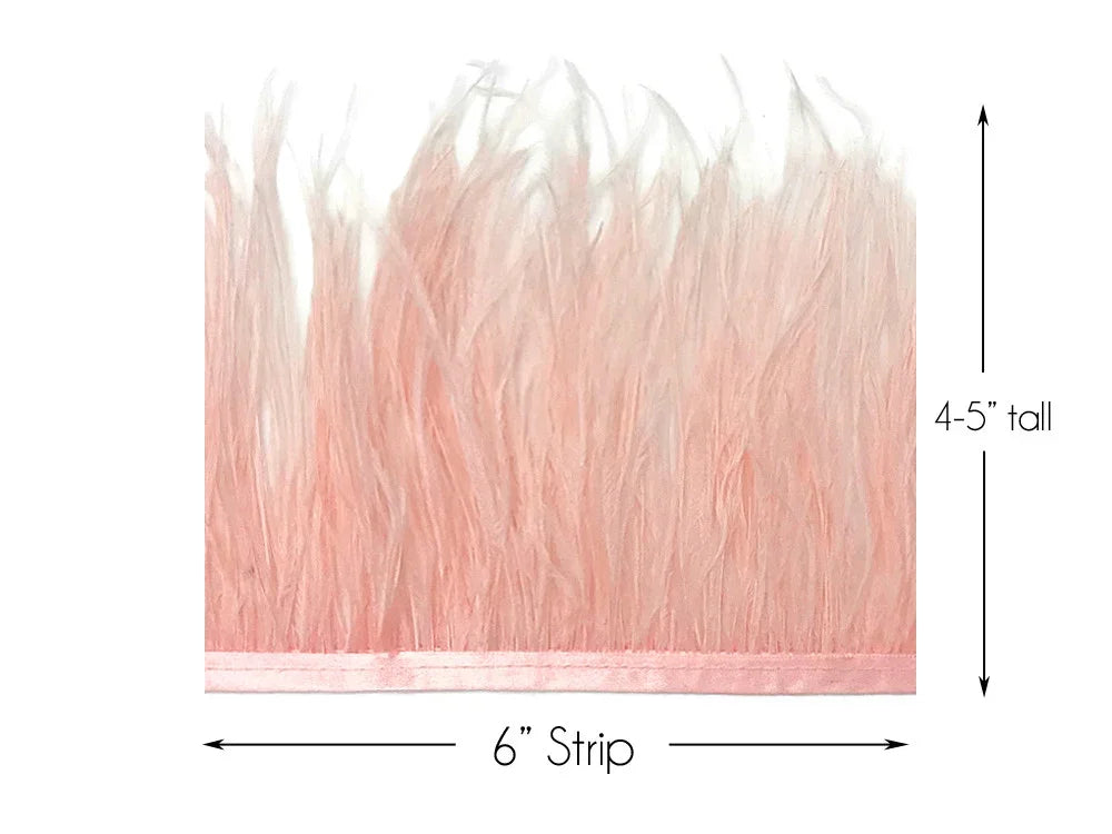 6-inch pink feather strip, 4-5 inches tall, for DIY crafts and fashion décor.