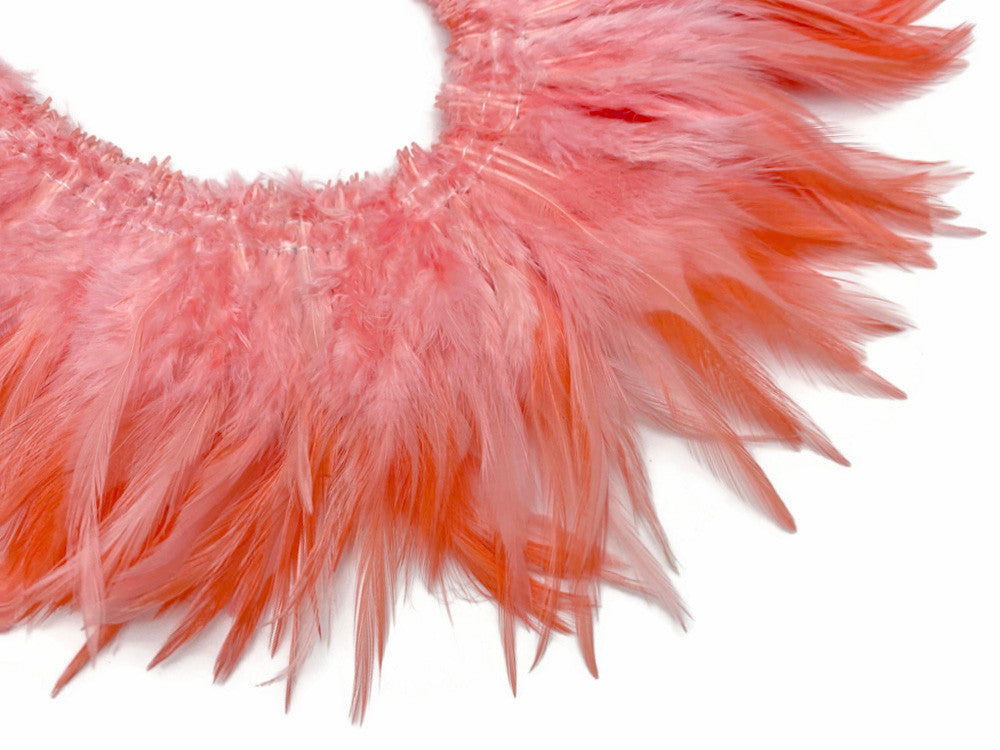 4 Inch Strip – 4-6” Dyed Pink Blush Strung Chinese Rooster Saddle Feathers