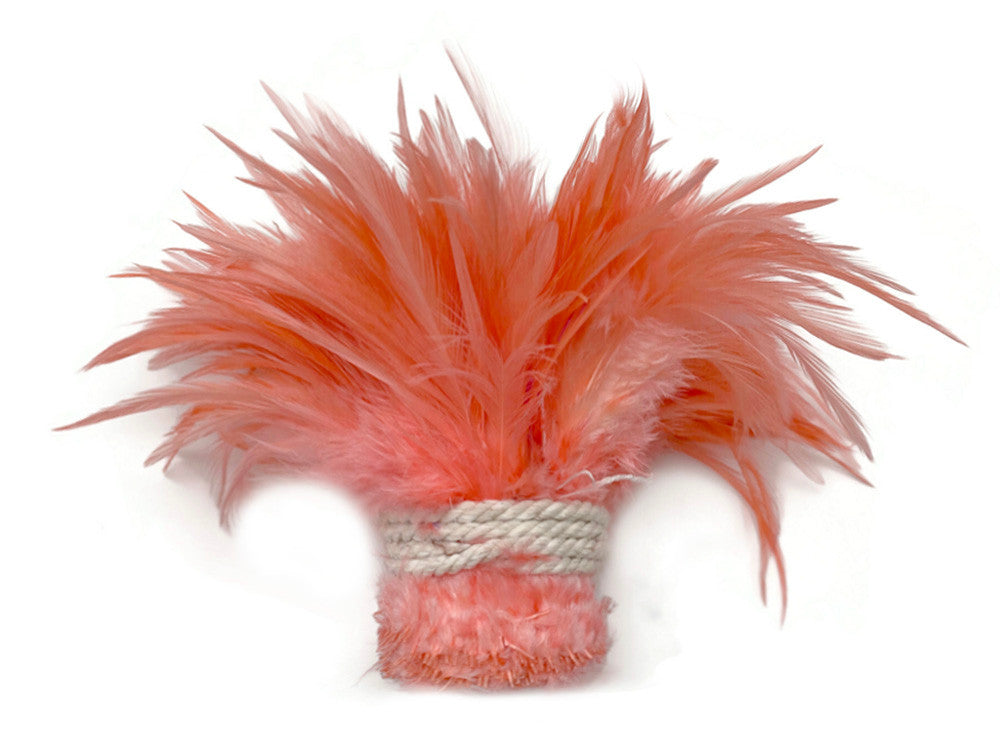 4 Inch Strip – 4-6” Dyed Pink Blush Strung Chinese Rooster Saddle Feathers