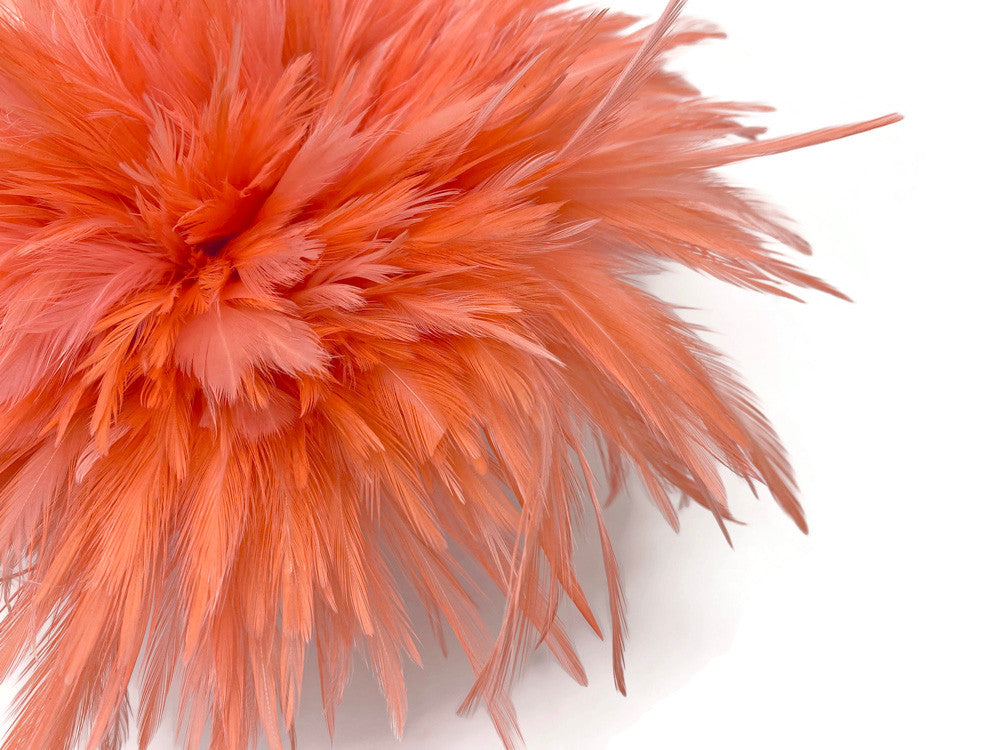4 Inch Strip – 4-6” Dyed Pink Blush Strung Chinese Rooster Saddle Feathers