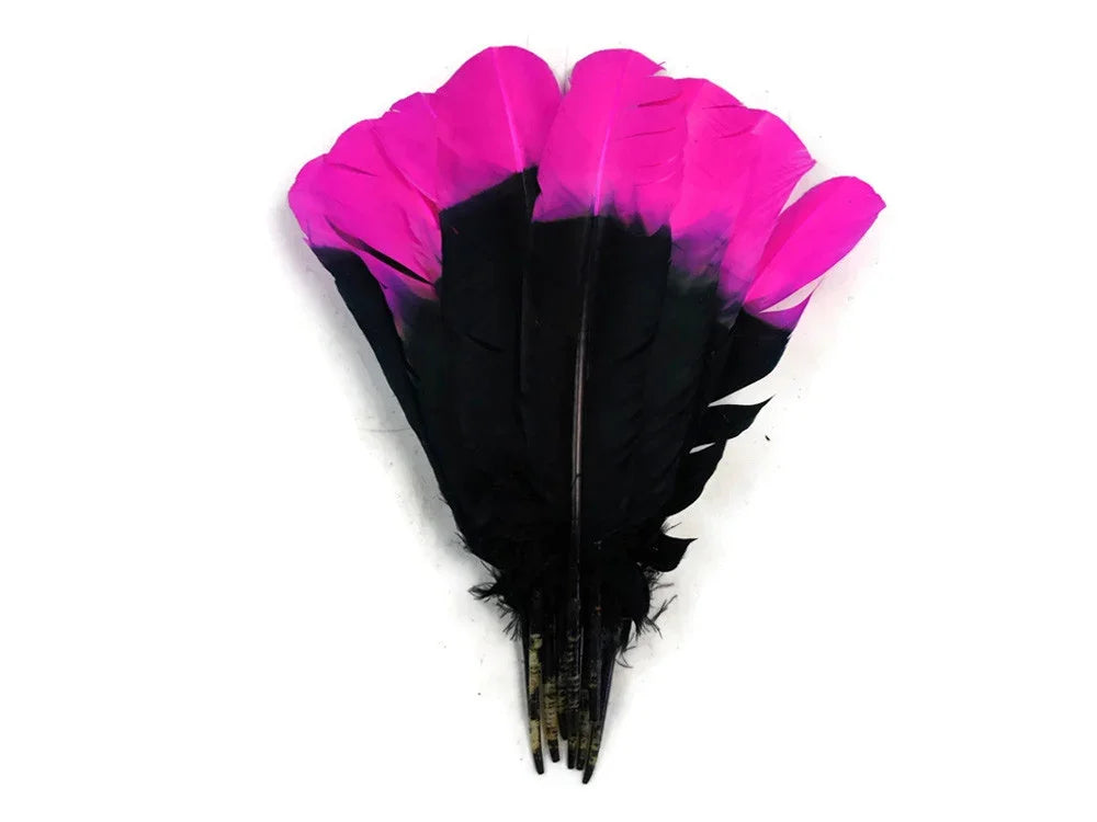 Vibrant pink and black dyed feathers for craft and fashion DIY supplies