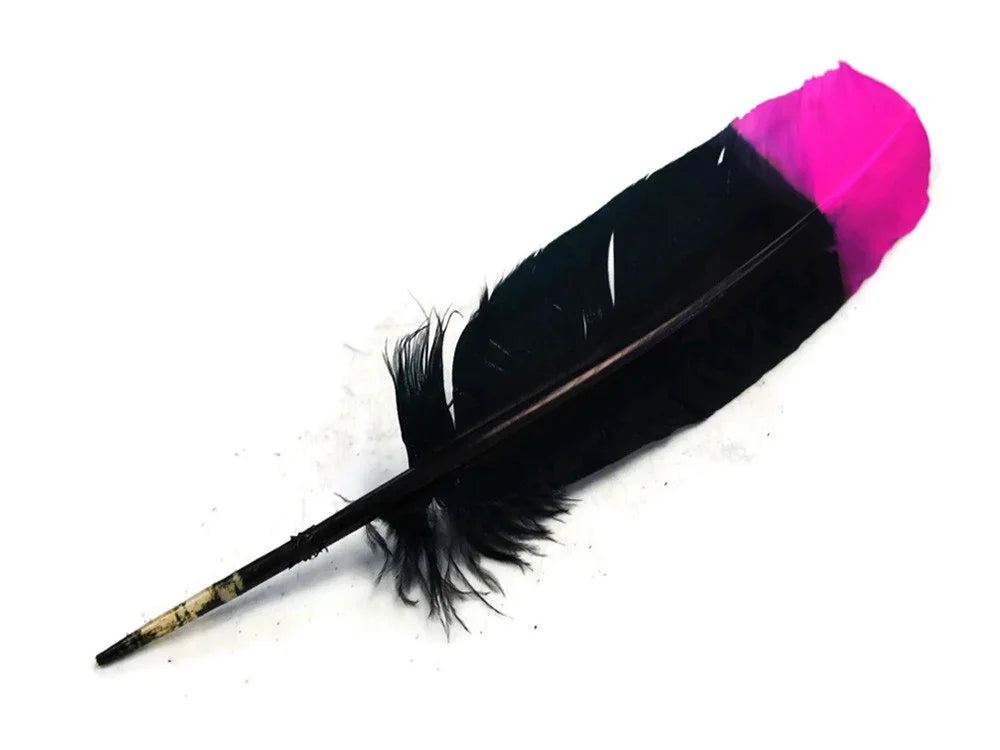 Black feather with vibrant pink tip for DIY crafts and fashion accessories
