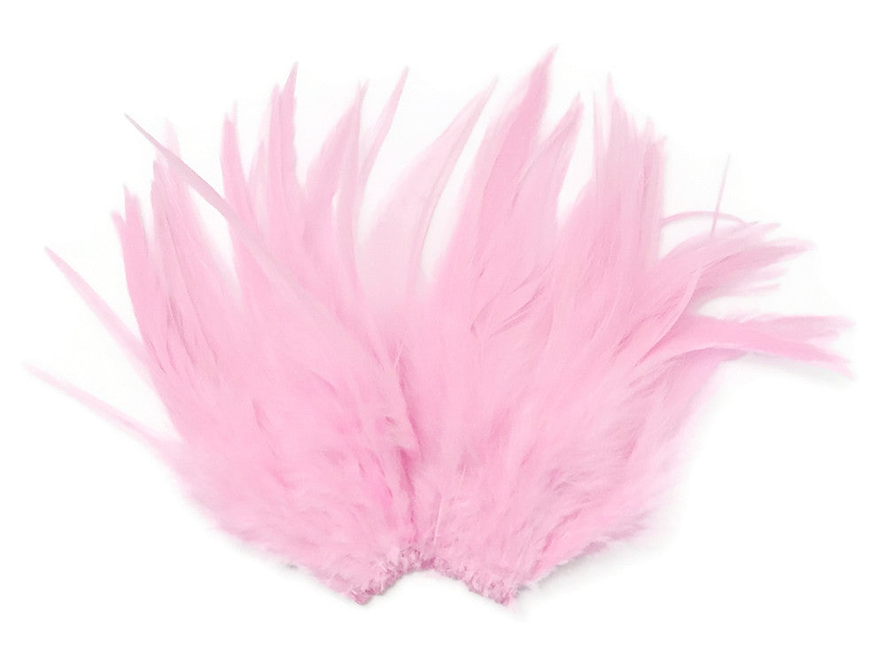 4 Inch Strip – 4-6” Dyed Light Pink Strung Chinese Rooster Saddle Feathers