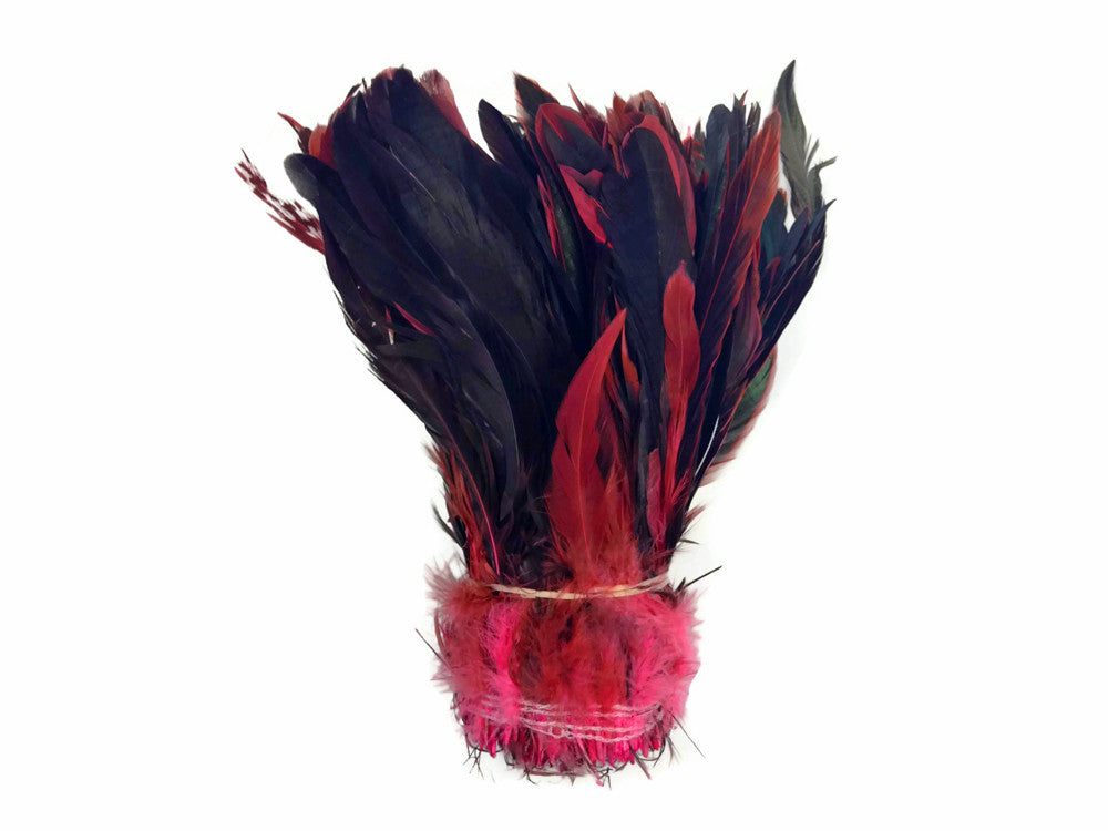 2.5 Inch Strip - Pink Half Bronze Natural Dyed Coque Tail Strung Feathers