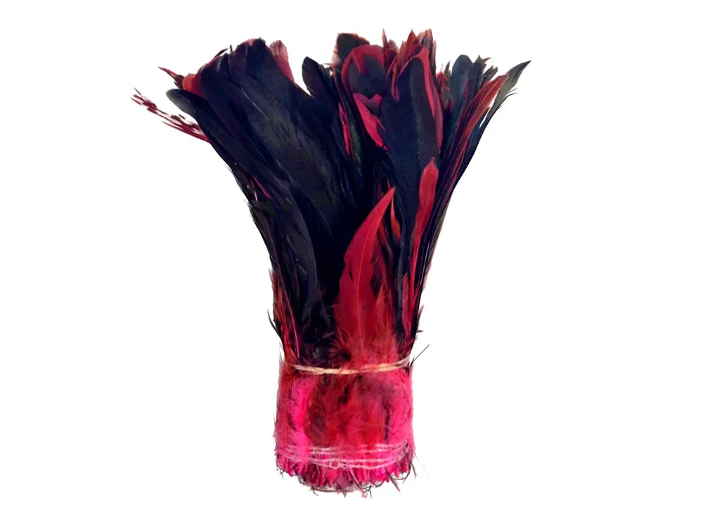 2.5 Inch Strip - 8-10" Pink Half Bronze Natural Dyed Coque Tail Strung Feathers
