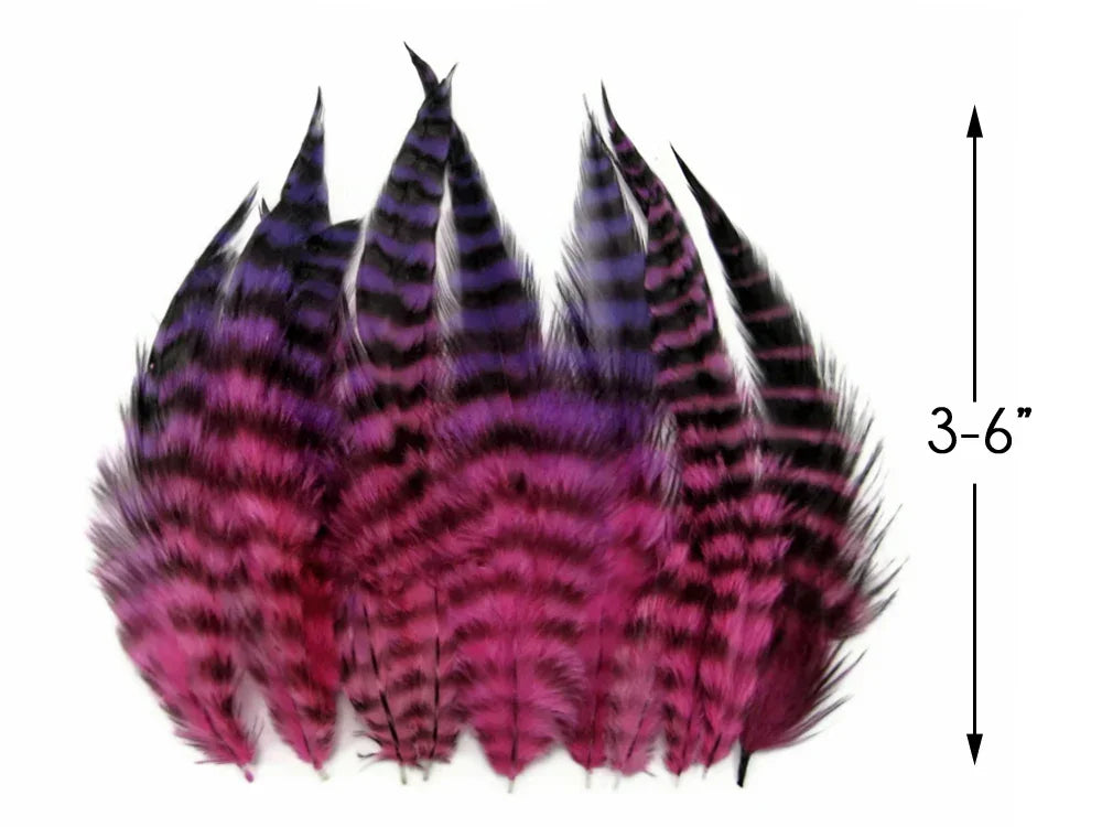1 Dozen - Short Pinkle Grizzly Whiting Farm Rooster Saddle Hair Extension Feather Blendz