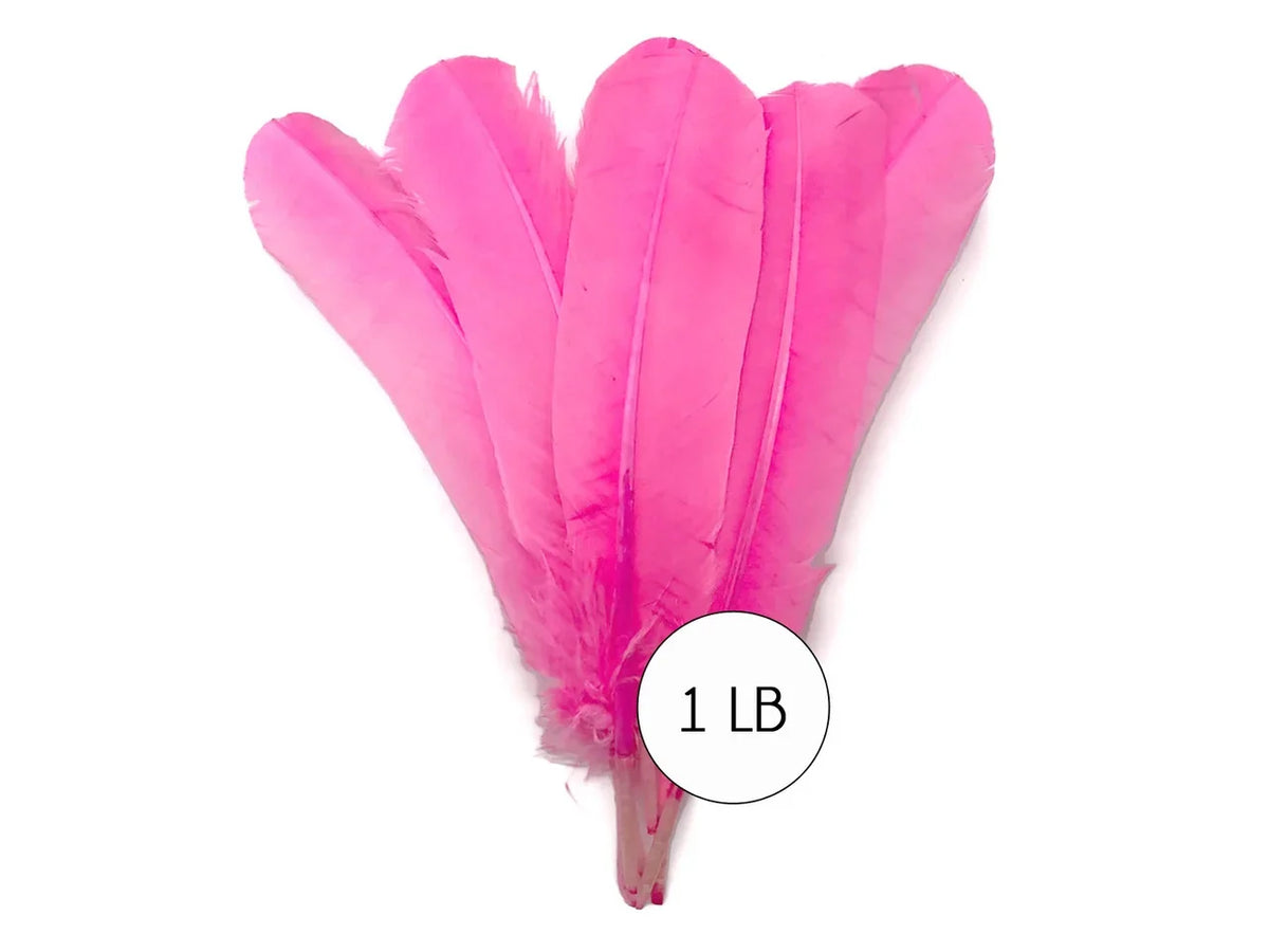 One pound of vibrant pink feathers for crafts and fashion DIY supplies.