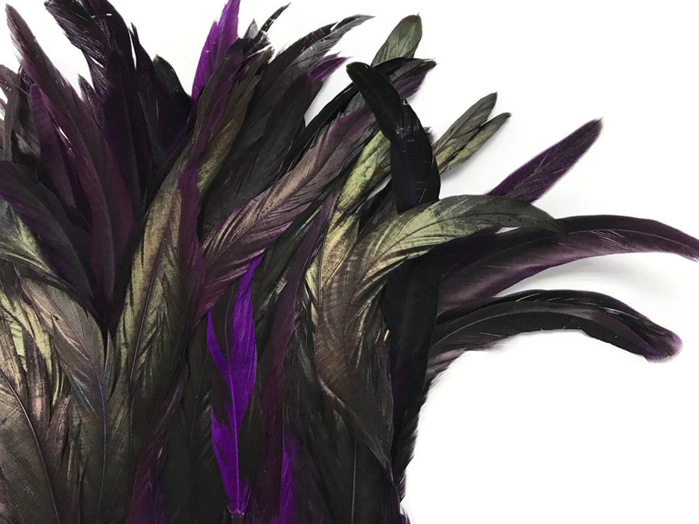1 Yard - 10-12" Purple Dyed Over Natural Coque Tails Long Feather Trim (Bulk)