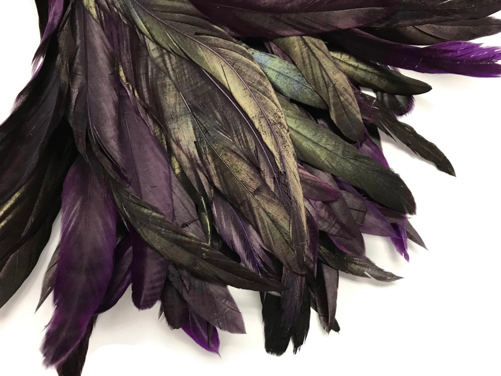1 Yard - 10-12" Purple Dyed Over Natural Coque Tails Long Feather Trim (Bulk)