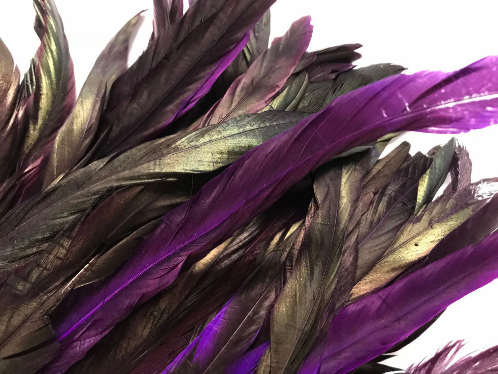 1 Yard - 10-12" Purple Dyed Over Natural Coque Tails Long Feather Trim (Bulk)