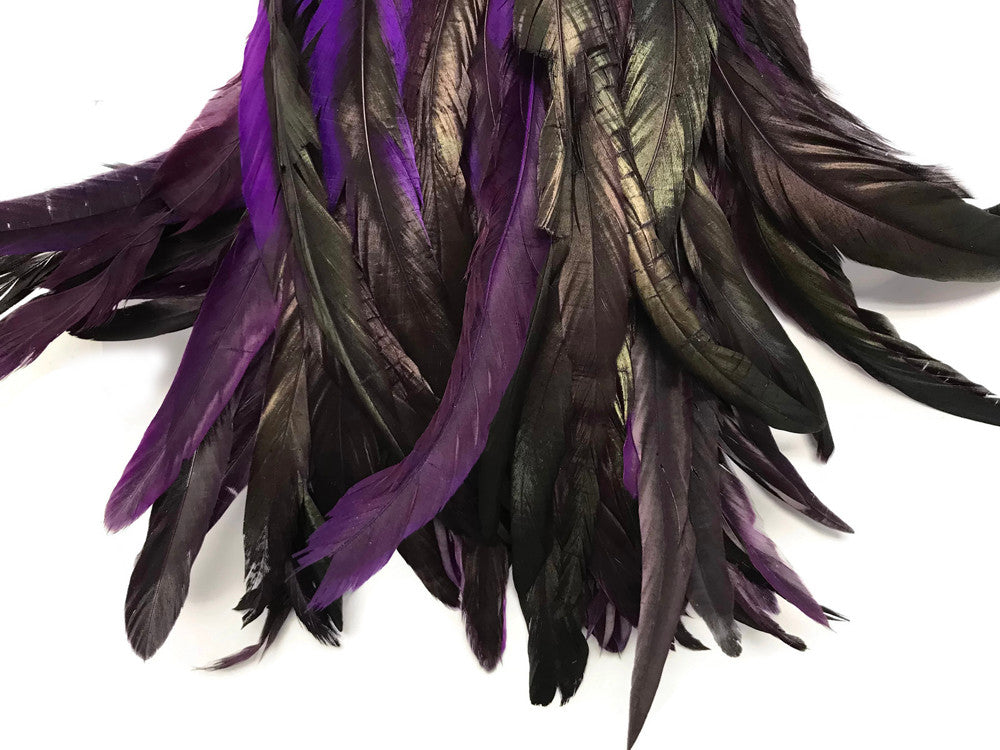 1 Yard - 10-12" Purple Dyed Over Natural Coque Tails Long Feather Trim (Bulk)