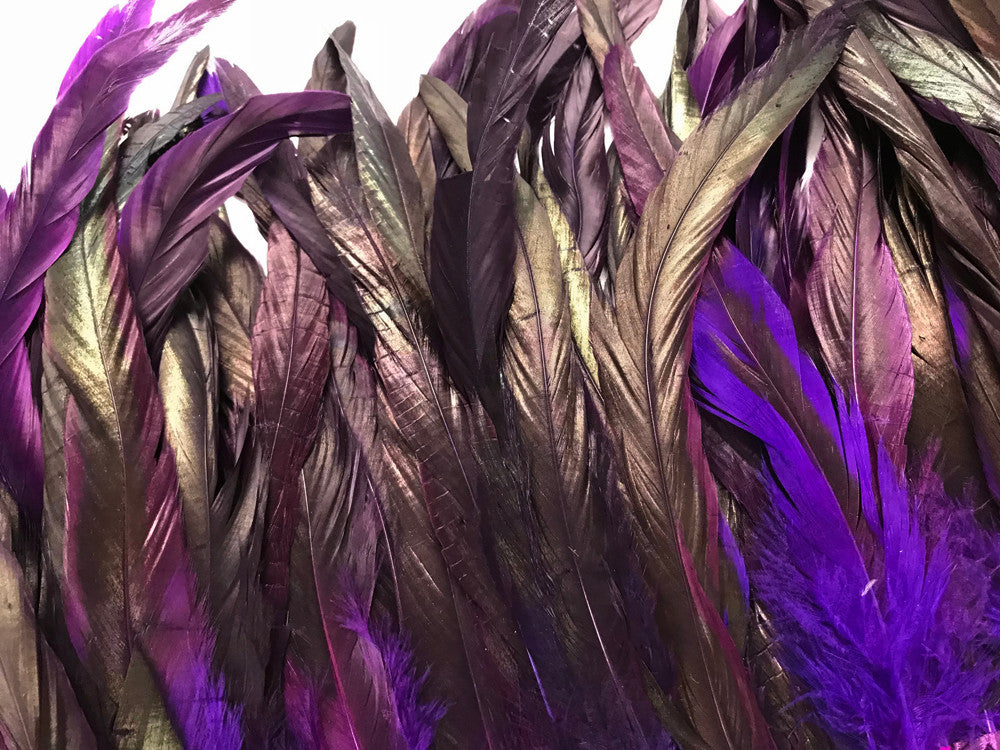 1 Yard - 10-12" Purple Dyed Over Natural Coque Tails Long Feather Trim (Bulk)