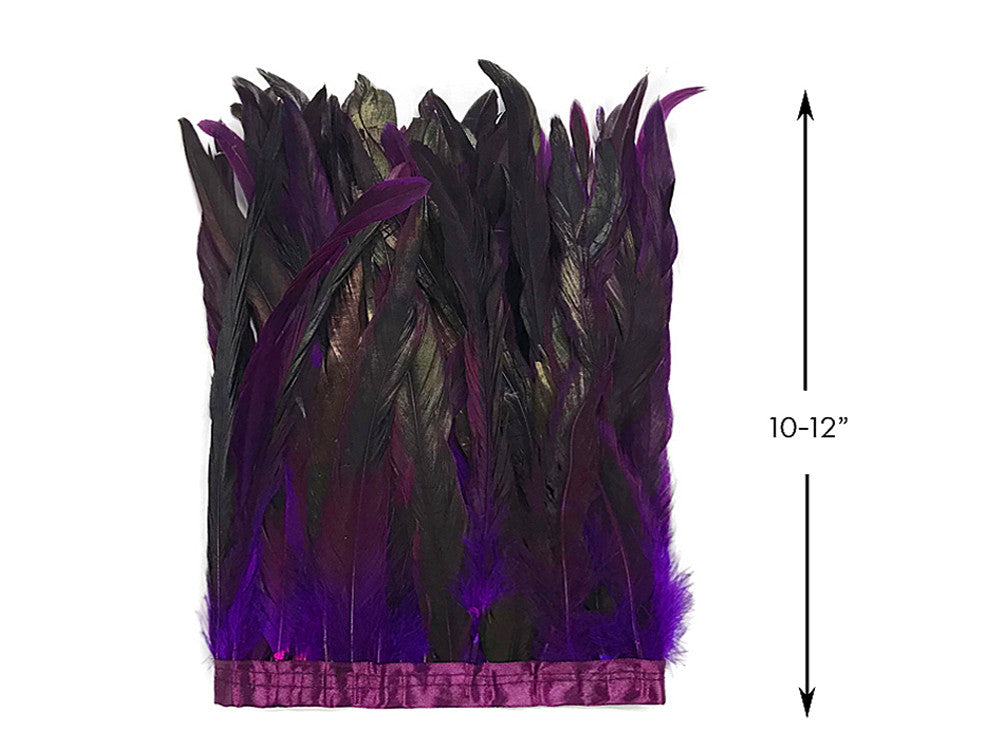 1 Yard - 10-12" Purple Dyed Over Natural Coque Tails Long Feather Trim (Bulk)