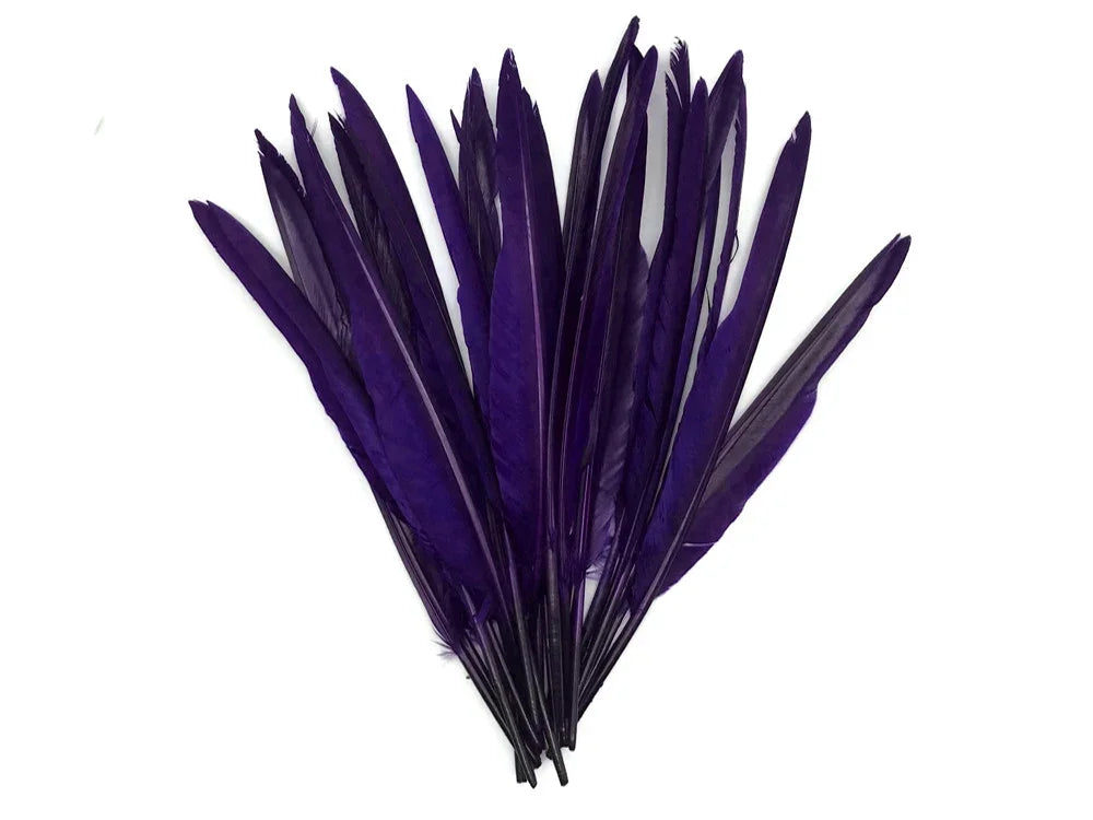 Vibrant deep purple feathers for DIY crafts, fashion, and costume decor.