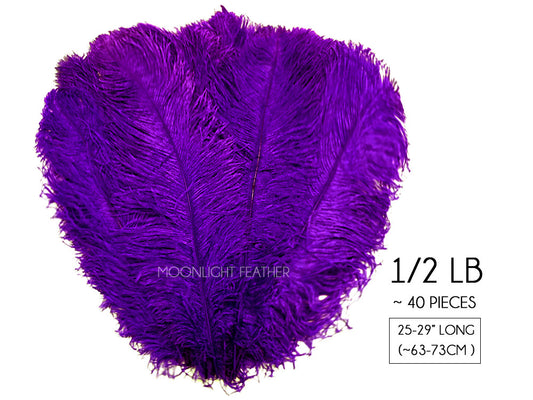 1/2 Lb. - 25-29" Purple Large Ostrich Wing Plume Wholesale Feathers (Bulk)