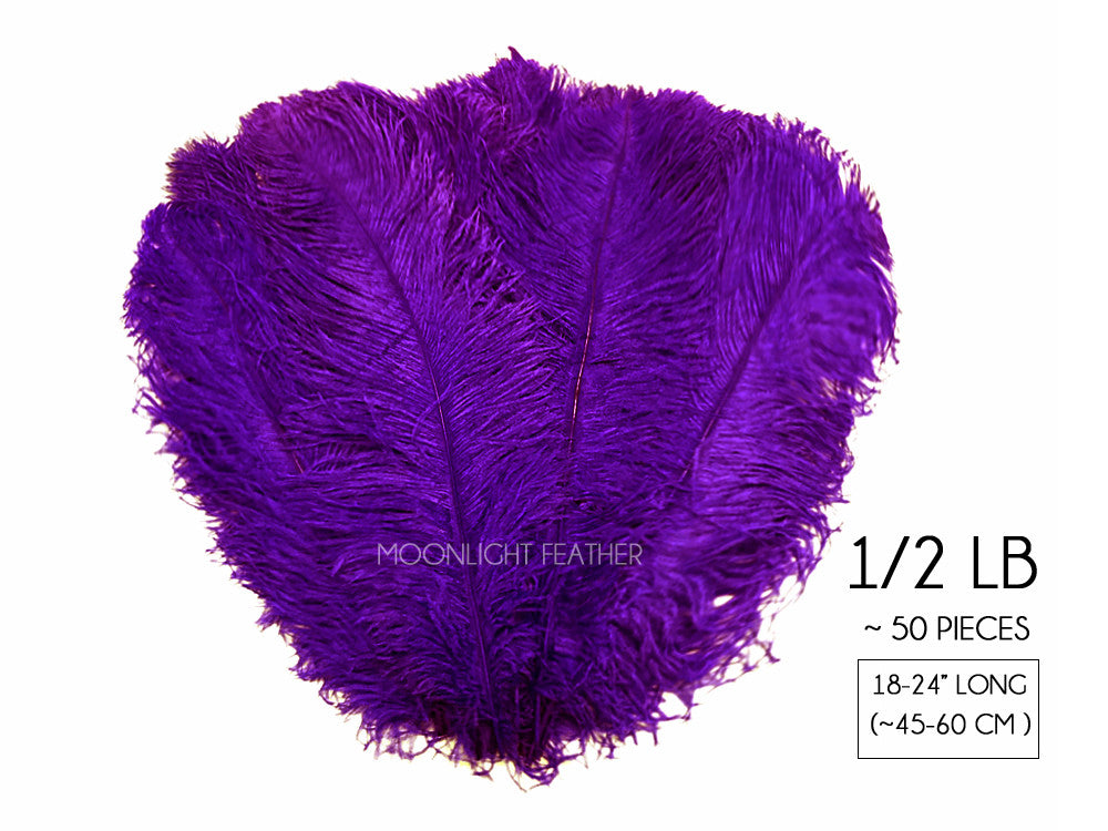 1/2 Lb. - 18-24" Purple Large Ostrich Wing Plume Wholesale Feathers (Bulk)