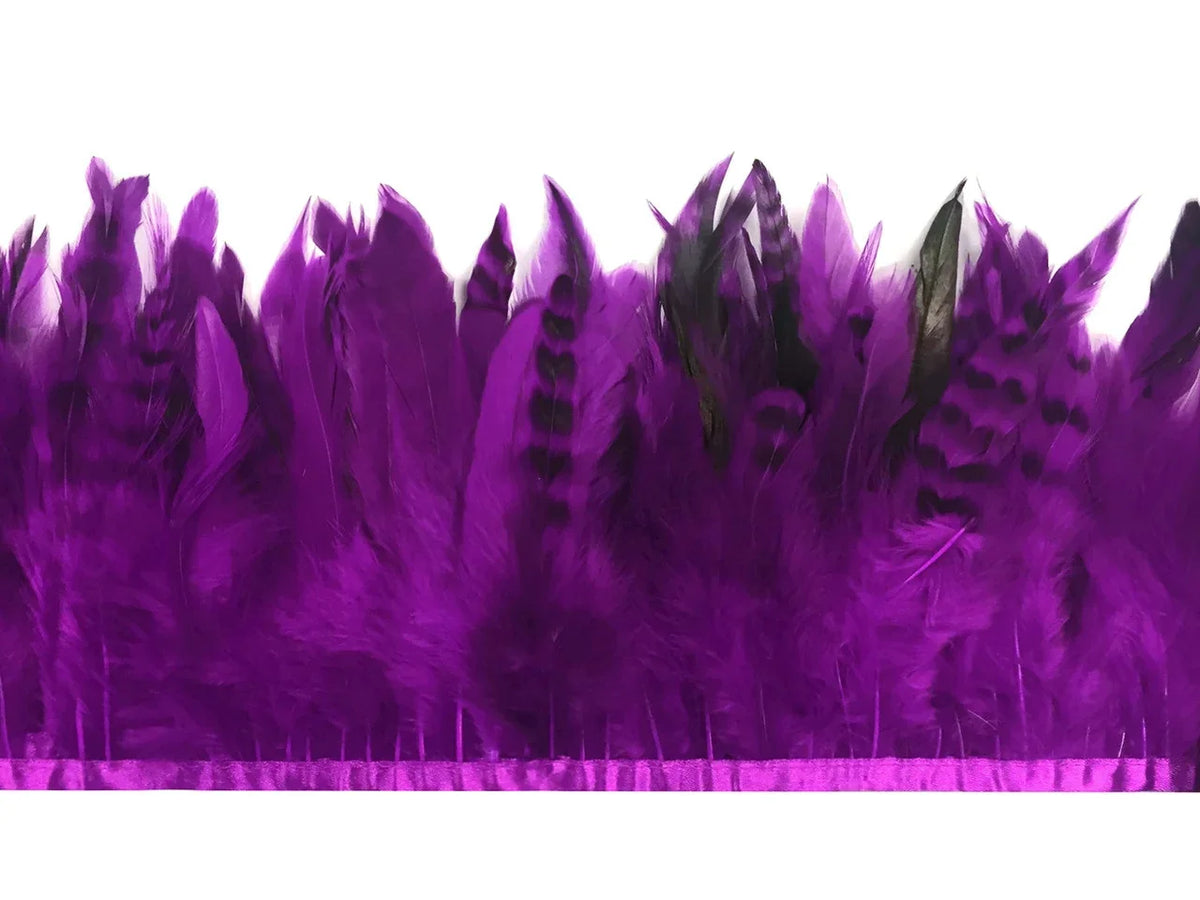 Vibrant purple feather trim strip for DIY fashion and craft decorations.