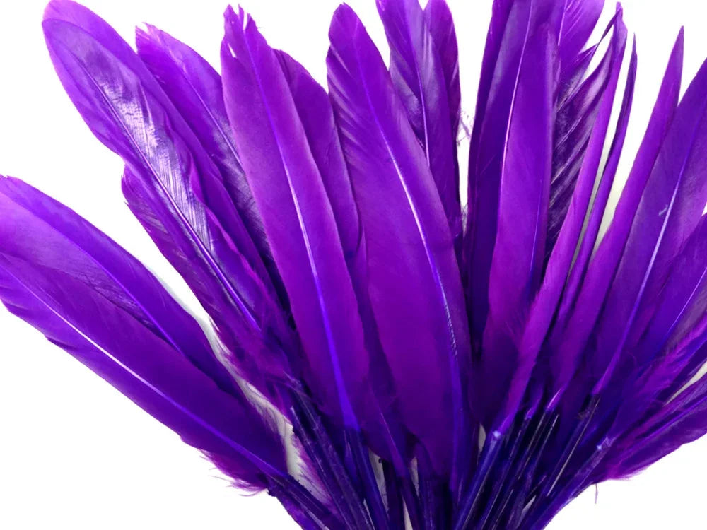 Vibrant purple craft feathers for DIY fashion and decor accessories.