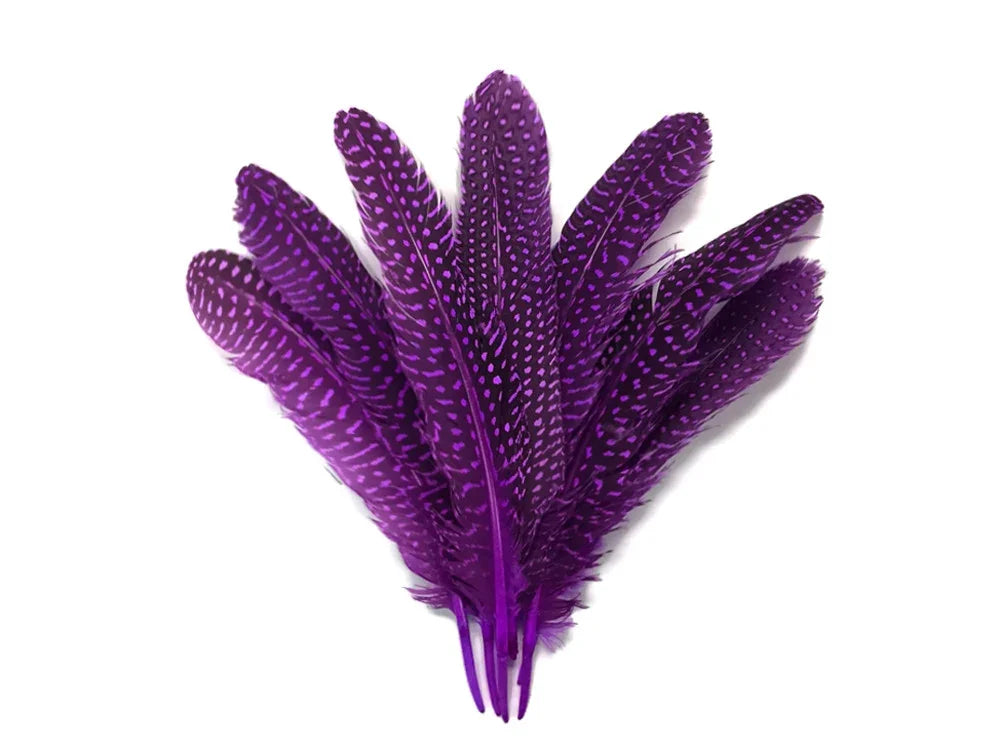 Vibrant purple patterned feathers for DIY crafts and fashion decor